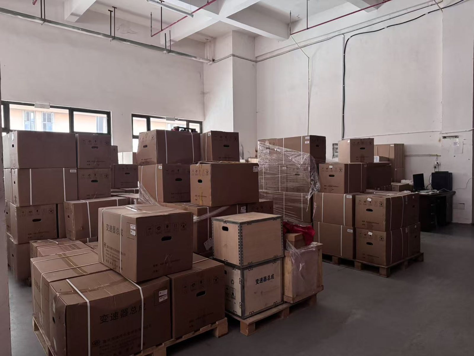 Cartons and wooden cases before dispatch